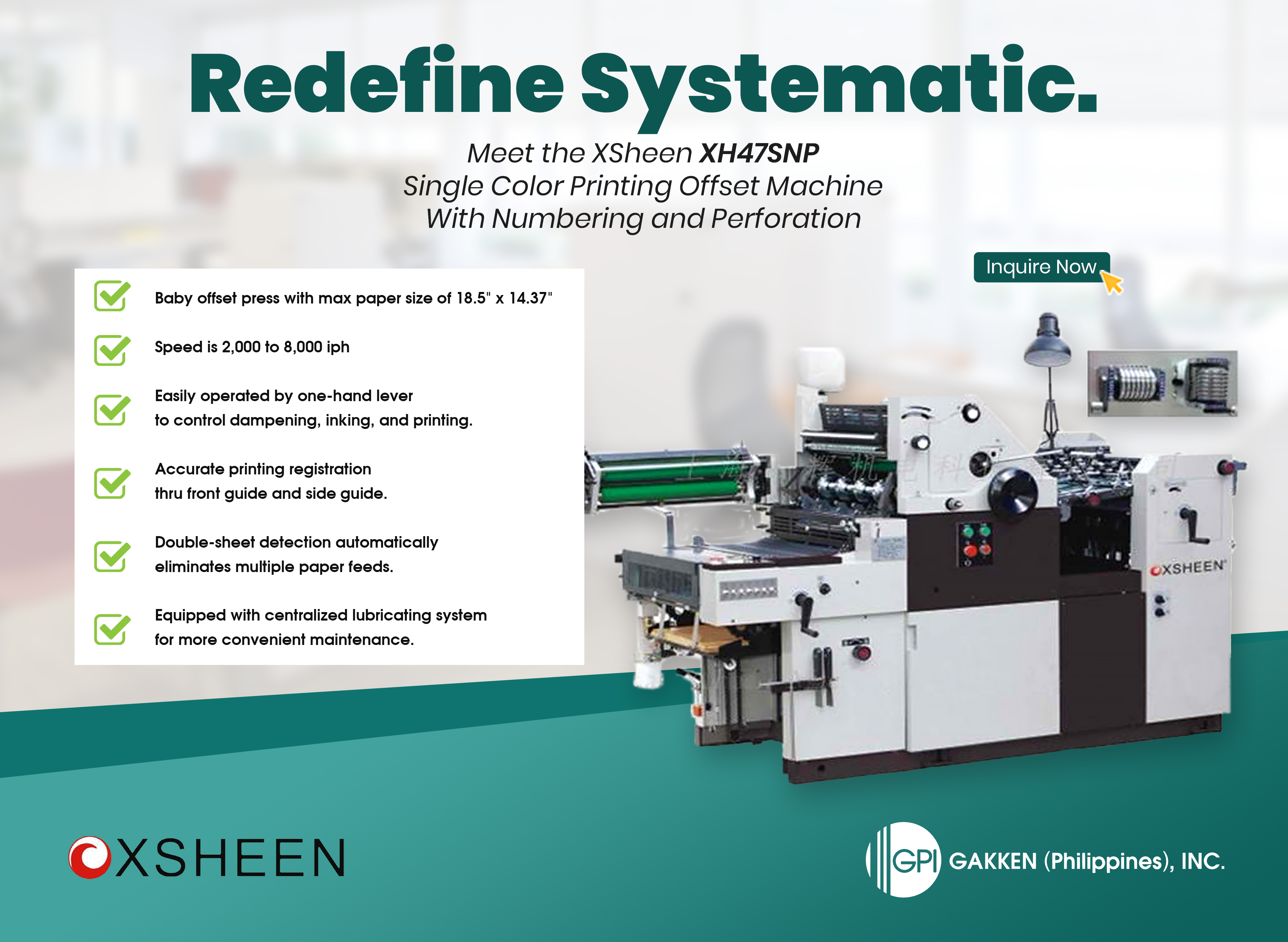 Meet XSheen XH47SNP – The Single Color Baby Offset Printing Machine with Numbering and Perforation